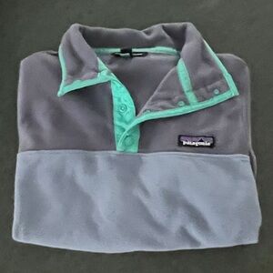 Patagonia Gray and Mint Fleece Pullover
